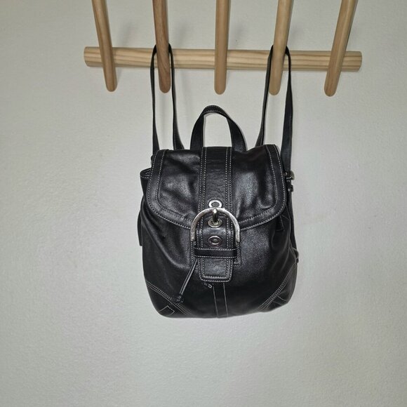 Vintage Coach Soho 3559 Black Leather Backpack Purse Drawstring Buckle - Picture 2 of 16